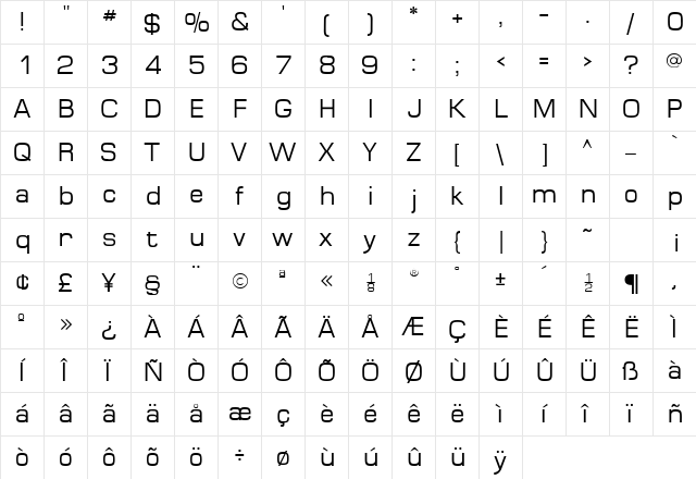 Microlla Regular  glyph index