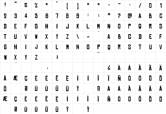 Chinese Rocks Regular  glyph index