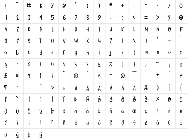 Snow In The Dark Regular  glyph index