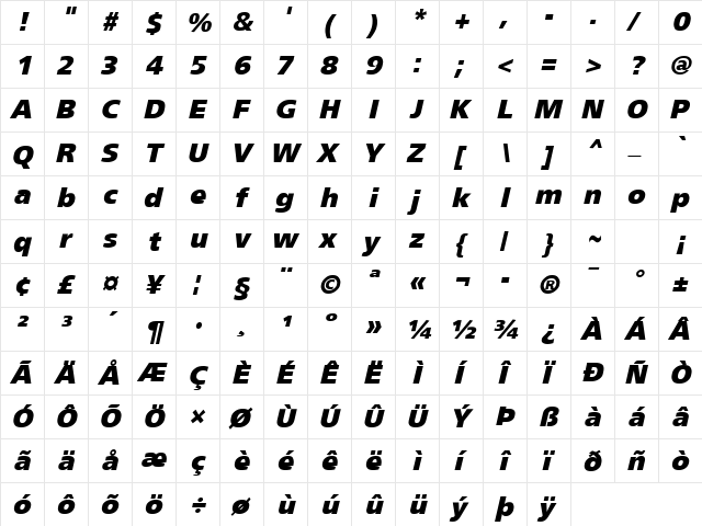 Weissach Black Oblique  glyph index