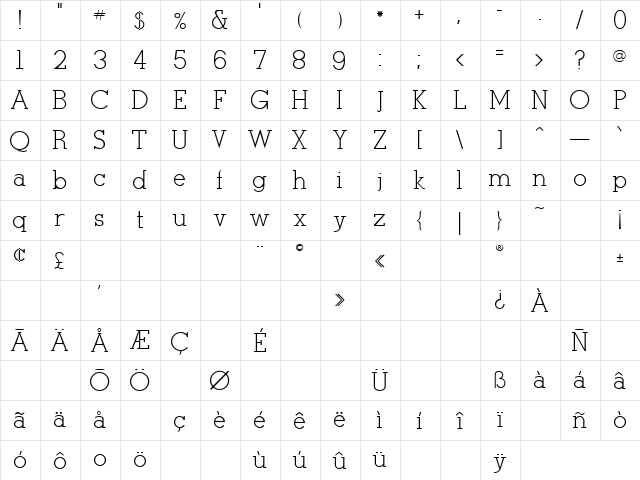 Midnight Rider 4 Regular  glyph index