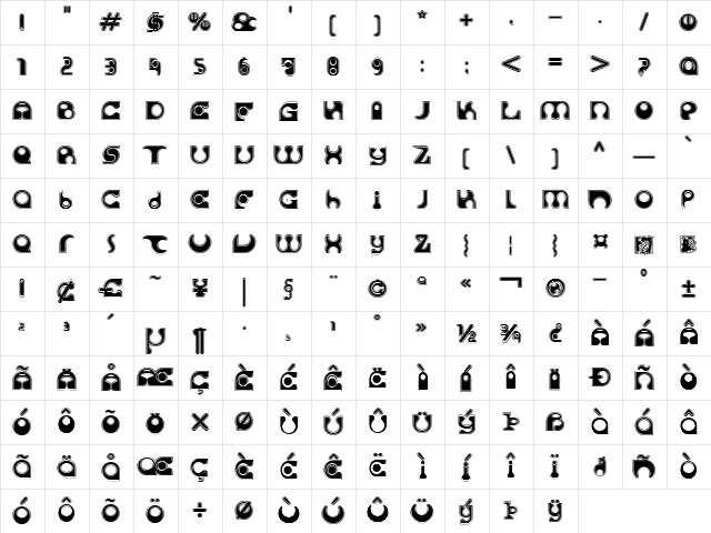Solange C Regular  glyph index