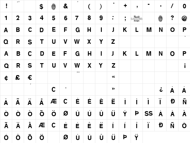 Joggle Fill Regular  glyph index