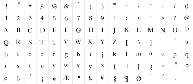 Nelsie-Light Regular  glyph index