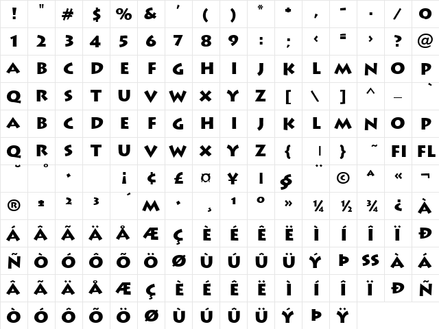 ft89 Bold  glyph index