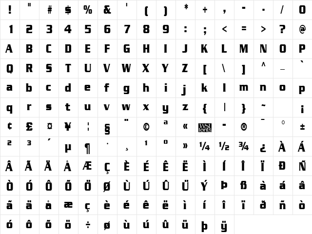 JuliusCondensedBlack Regular  glyph index