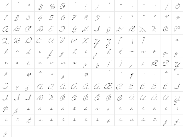 Mr Leopolde Regular  glyph index