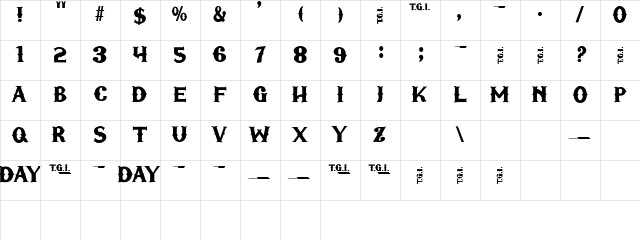 TGIFriday Regular  glyph index