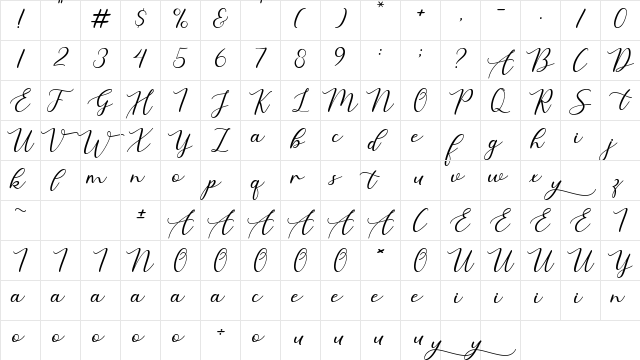 Thank You Regular  glyph index