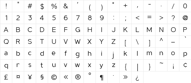 MadeynSans Light  glyph index