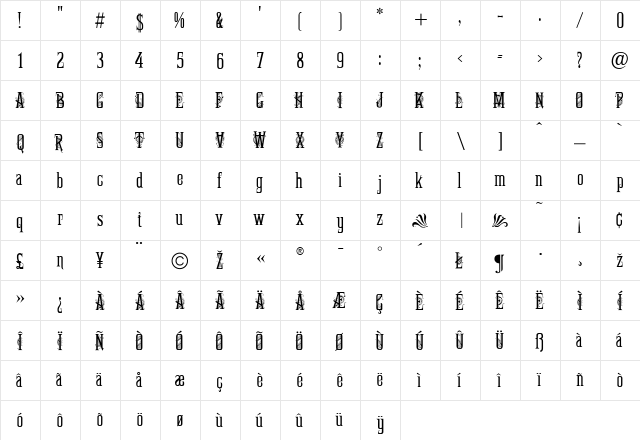 FancyCeltic Regular  glyph index