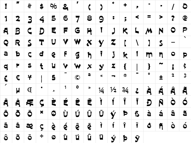 HardyHarHarNF Medium  glyph index
