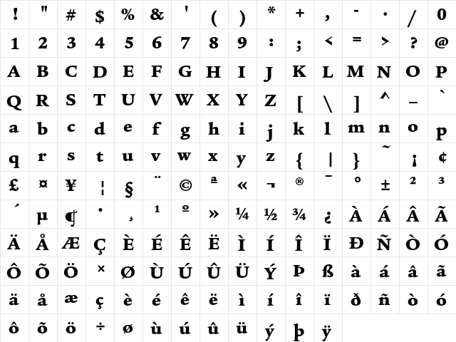 LegacySerifEF Ultra  glyph index