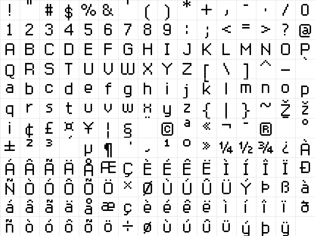 FFF Protege Extended Regular  glyph index