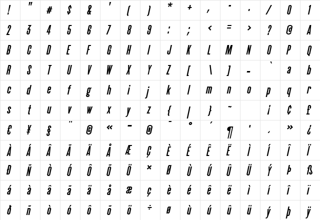 Cactus BoldItalic  glyph index
