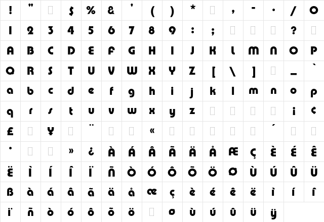 Pump Demi Bold Plain  glyph index