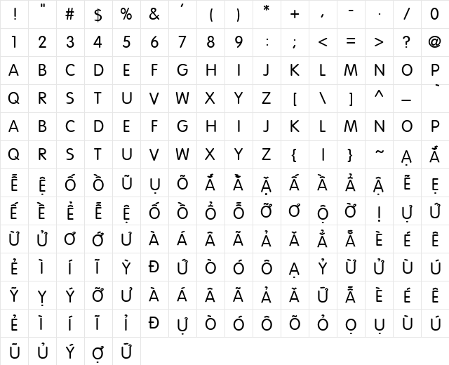 VI Lam Anh Hoa Normal  glyph index
