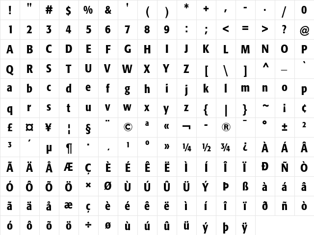 Formata Medium Condensed  glyph index