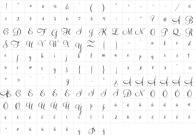Feel Script Regular  glyph index