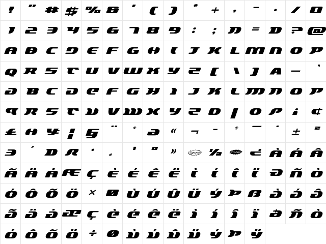 Lord of the Sith Expanded Italic Expanded Italic  glyph index