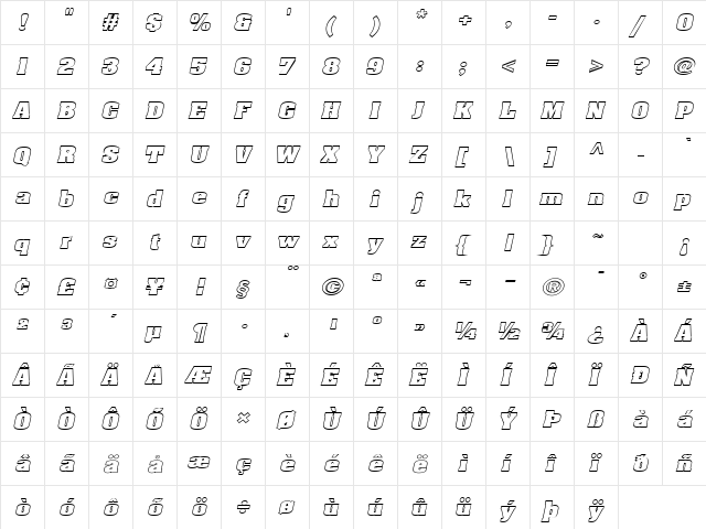 Heidelberg-Hollow-Extended Italic  glyph index