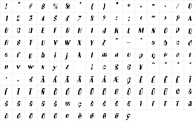 A770-Deco Italic  glyph index