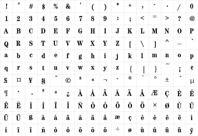 CenturyCdITC Bold  glyph index