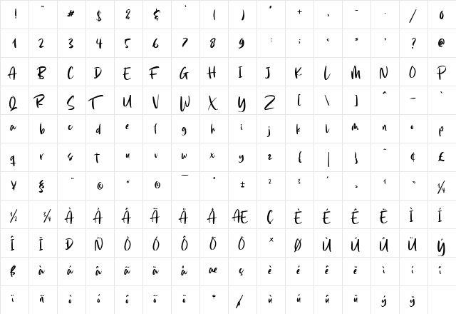 Summer Rose Regular  glyph index