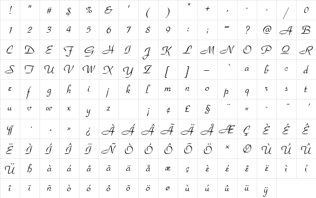 ParkAveDRo1 Regular  glyph index