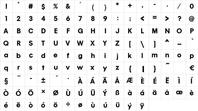 MobilGraphics Regular  glyph index
