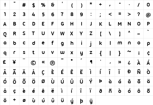 Ubuntu Titling Bold  glyph index