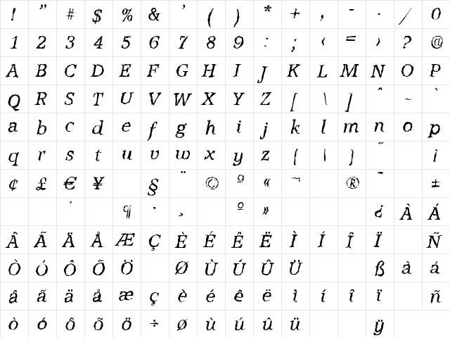 MichaelBeckerRandom Italic  glyph index