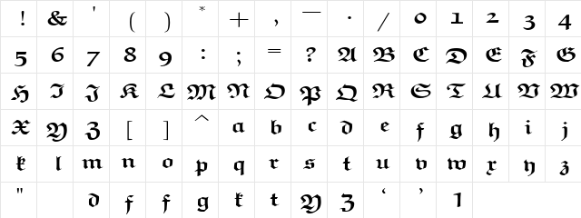 eufb5 Regular  glyph index