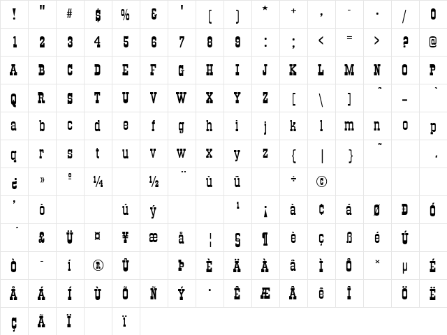 Florinda Ext-Normal Regular  glyph index