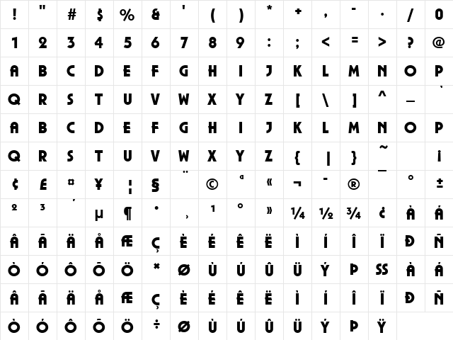 PlazaDUlt Regular  glyph index