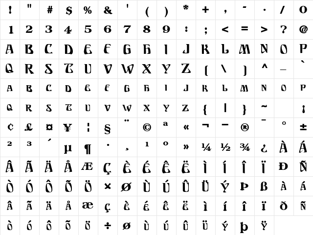 BillionsFont Bold  glyph index