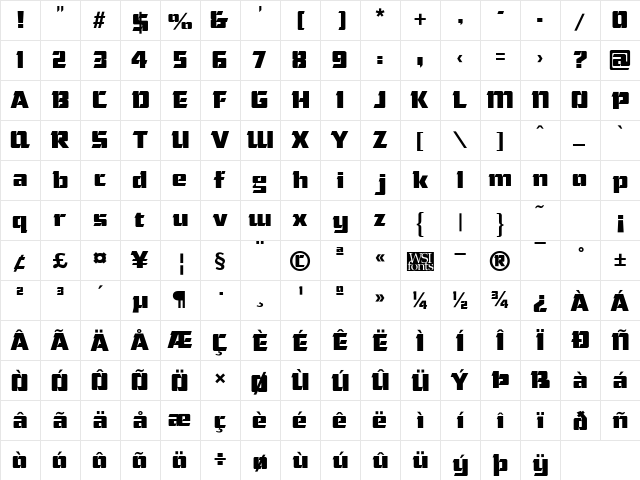 Chisel Regular  glyph index