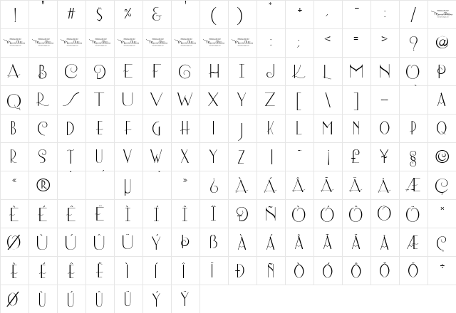 Lombard Personal Use  glyph index