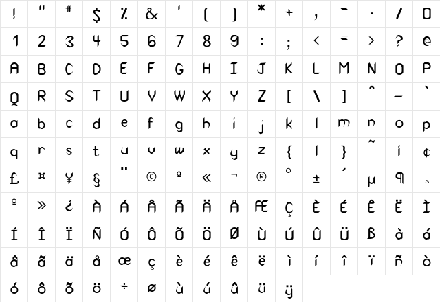 Canaith Regular  glyph index