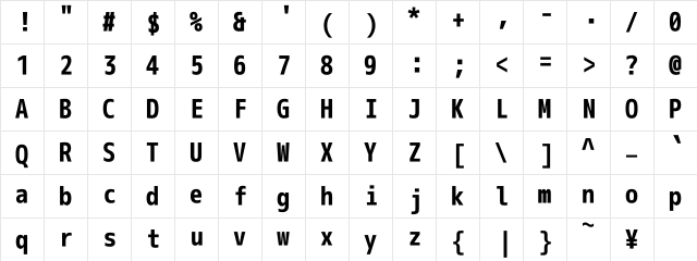 M+ 1m bold  glyph index
