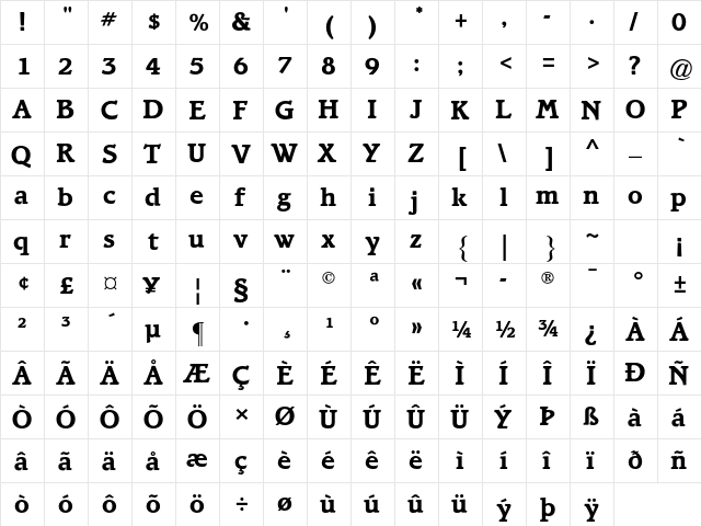 Bramley Std Bold  glyph index