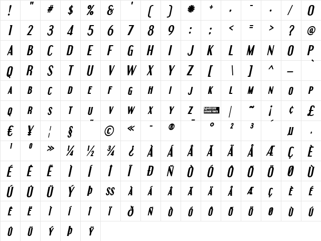 Engebrechtre Bold Italic  glyph index