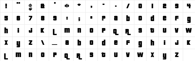 Pricedown Regular  glyph index