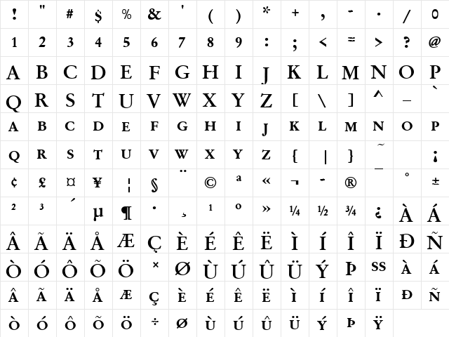 Garamond Becker No2 Discaps Med Regular  glyph index