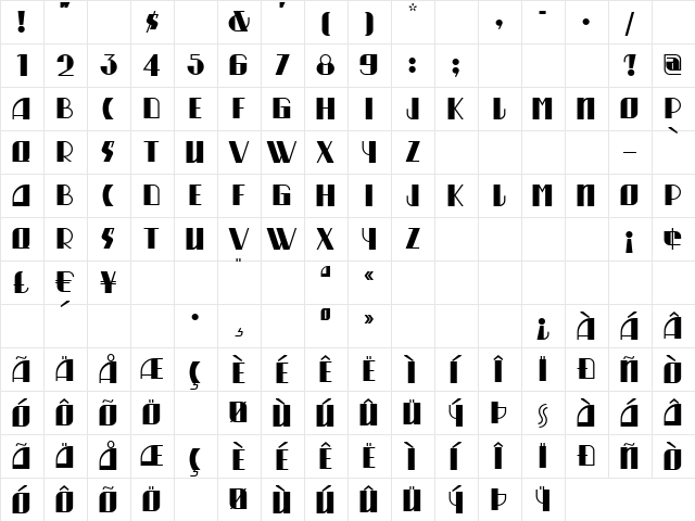 MunchausenNF Regular  glyph index