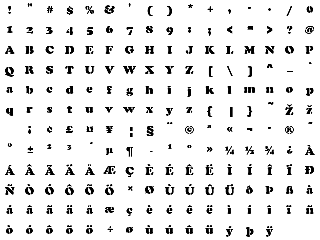 ELLIS Regular  glyph index