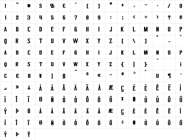 Inquisitor Bold  glyph index