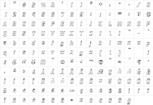 RandyBeckerOutline-ExtraBold Italic  glyph index