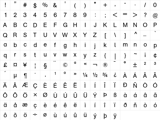 AG Schoolbook Regular A  glyph index