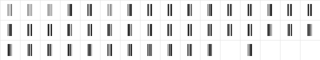 Code39 Regular  glyph index